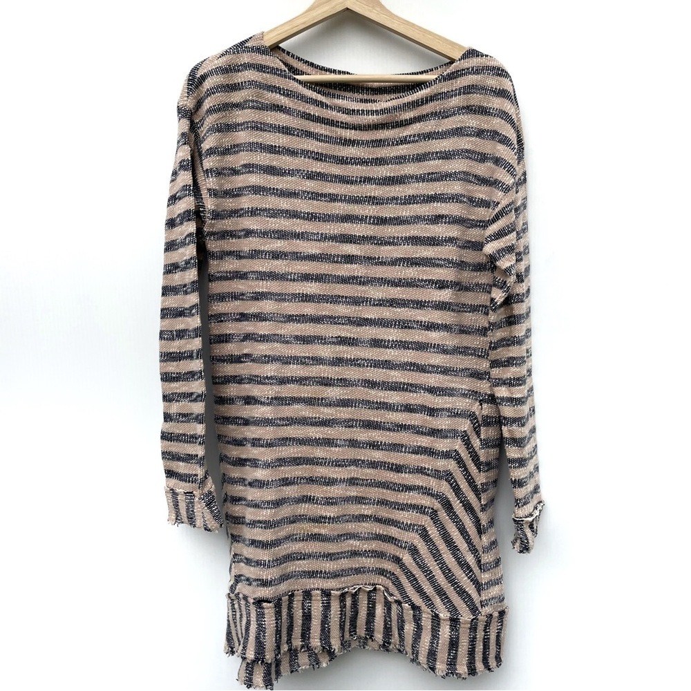 Soft Surroundings Marina navy and Tan Striped Knit tunic Top pullover dress